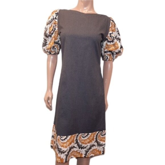 IDY XOTICA African Designer Midi Dress Puff Sleeve Limited Edition Woodin Fabric - Picture 1 of 14